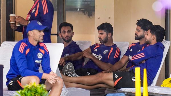 Indian team players strategizing before second T20 match