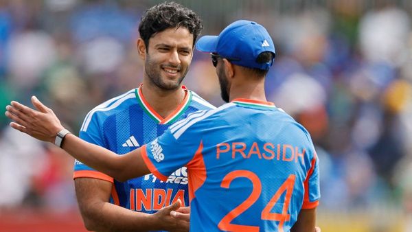 Shivam Dube celebrating his milestone 1000 T20I runs record