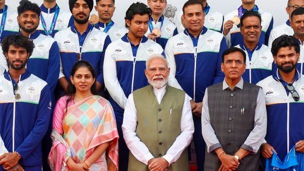 PM Narendra Modi Praises Vaibhav Suryavanshi at Asian Games Event Team Teases him as Gold Medalist