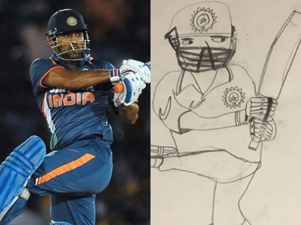 Virender Sehwag’s son makes a pencil sketch of MS Dhoni Virender Sehwag’s son makes a pencil sketch of MS Dhoni
