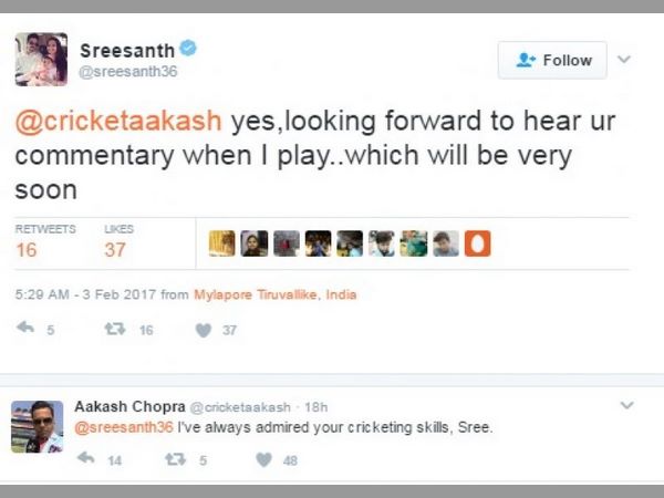 Sreesanth, Aakash Chopra engage in ugly Twitter spat over spot-fixing
