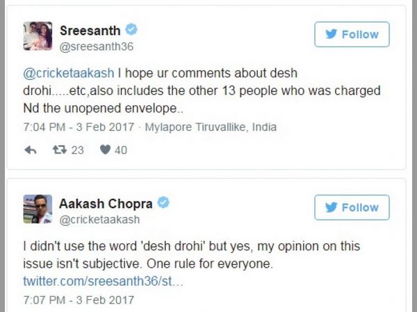 Sreesanth, Aakash Chopra engage in ugly Twitter spat over spot-fixing