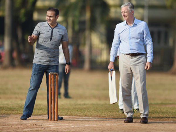 Belgium's King Philippe, Queen Mathilde play cricket with Virender Sehwag in Mumbai