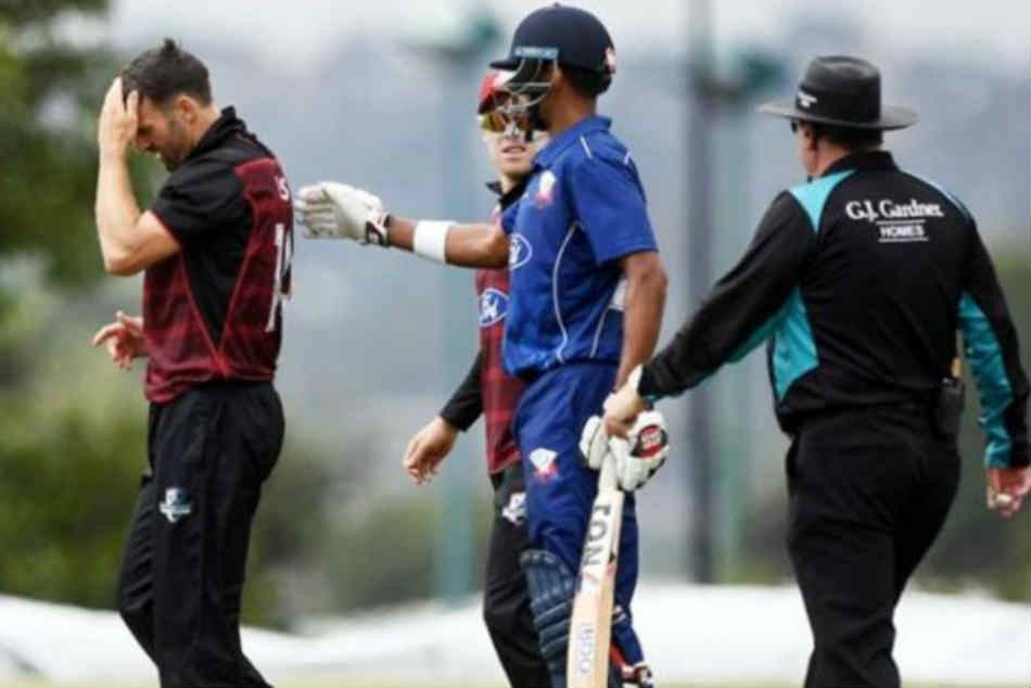 Ball hits bowler's head but flies for a six in 50-over match in New Zealand