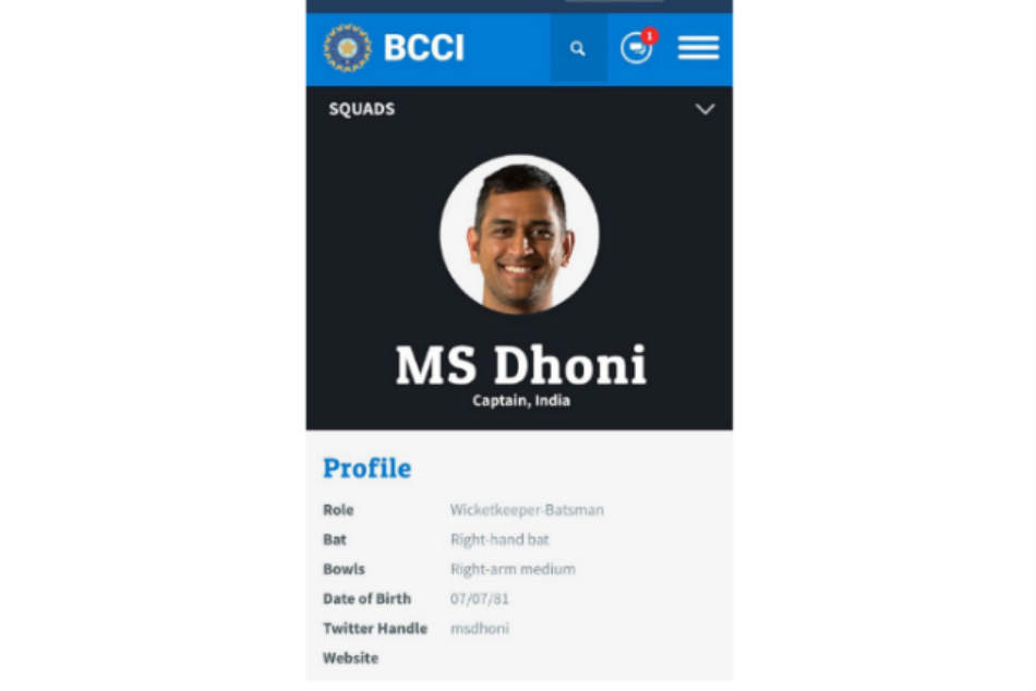 MS Dhoni is still the Indian captain on BCCI’s official website MS Dhoni is still the Indian captain on BCCI’s official website