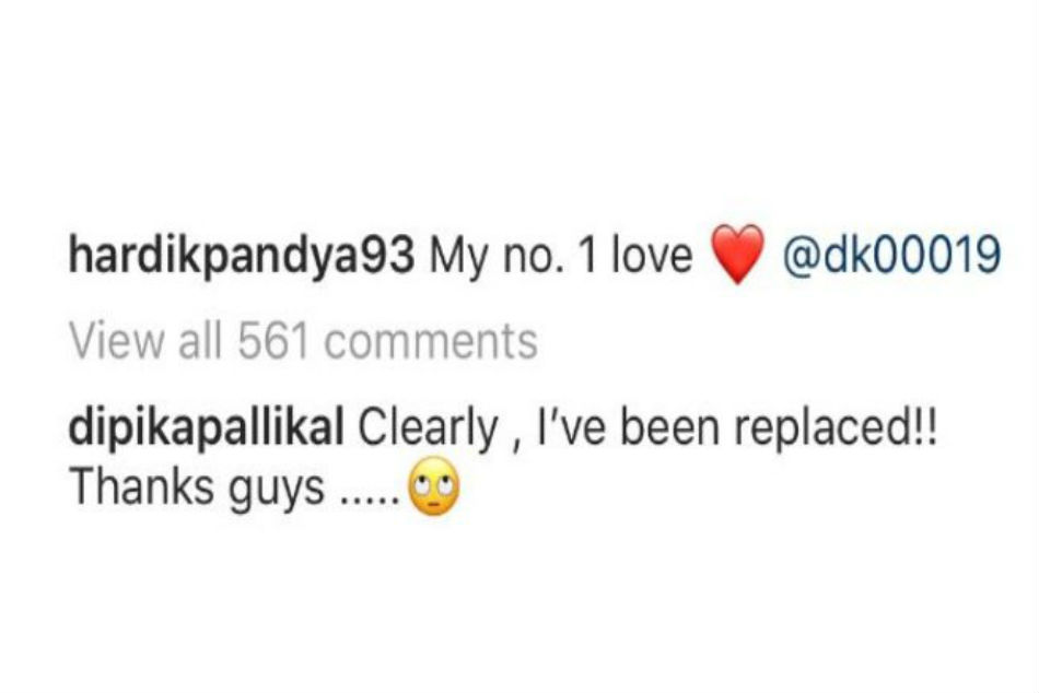 Hardik Pandya says Dinesh Karthik ‘My No.1 love’, Dipika Pallikal isn’t impressed