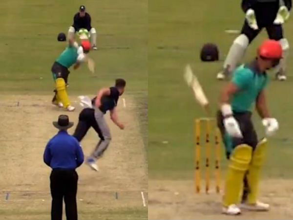 బ్యాట్‌ లెగ్‌స్టంప్‌పై పడి కిందపడ్డ బెయిల్స్‌