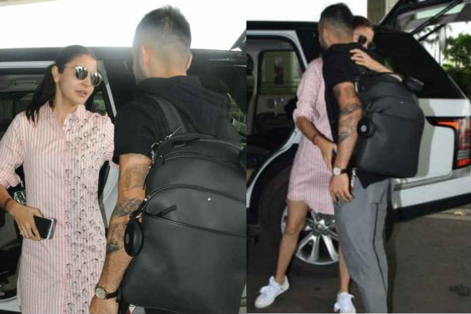 Virat Kohli bids adieu to Anushka Sharma with a warm hug Virat Kohli bids adieu to Anushka Sharma with a warm hug