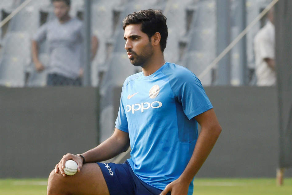 Indian fast bowler Bhuvneshwar Kumar practices during an indoor practice session in Manchester Indian fast bowler Bhuvneshwar Kumar practices during an indoor practice session in Manchester