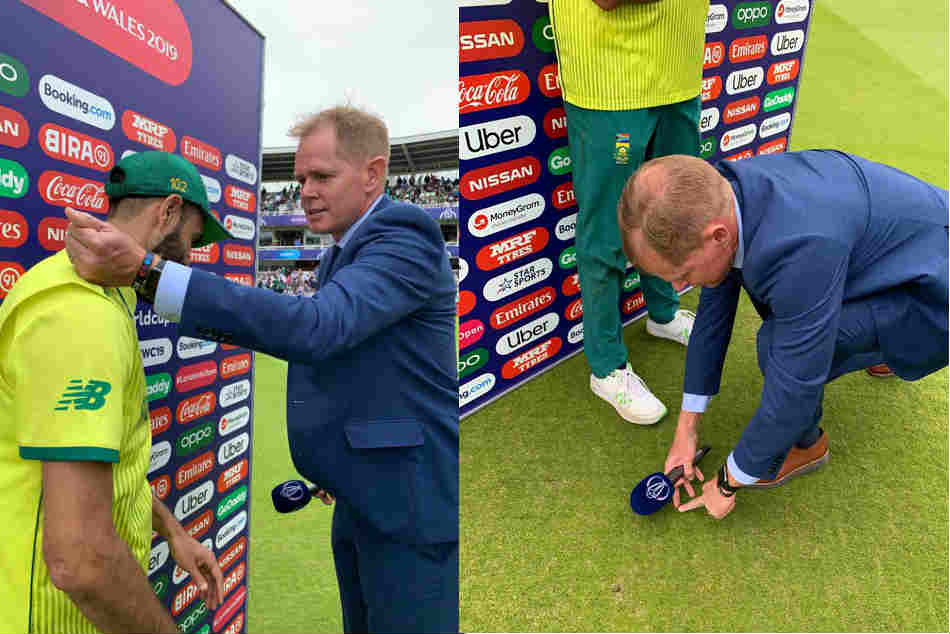 Shaun Pollock places ladybug on Imran Tahirs shoulder for good luck
