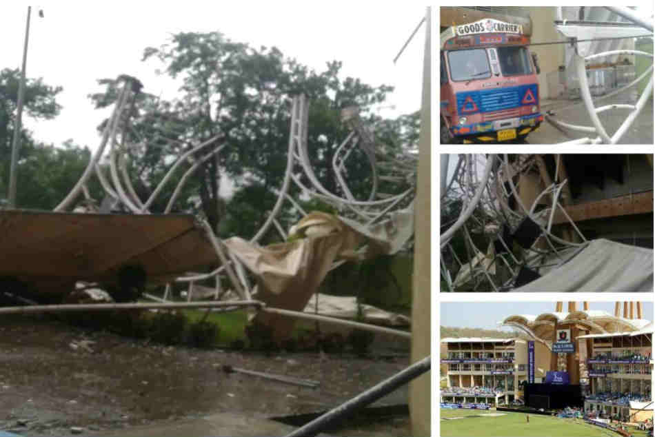 Iconic DY Patil Cricket Stadium Roof Damage by Mumbai Rains Iconic DY Patil Cricket Stadium Roof Damage by Mumbai Rains