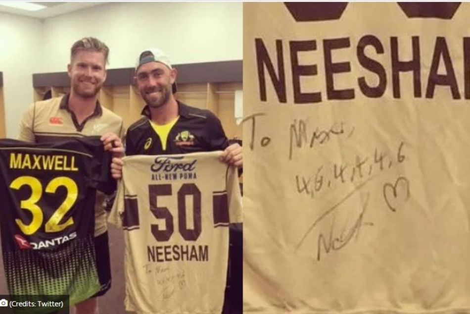 James Neesham gifts his jersey to Glenn Maxwell after hits 2 sixes and 4 boundaries in an over James Neesham gifts his jersey to Glenn Maxwell after hits 2 sixes and 4 boundaries in an over