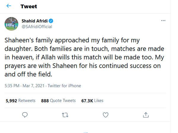 అఫ్రిదీ కుటుంబం అంగీకరించింది