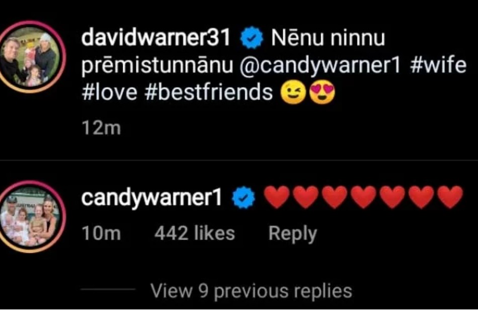David Warner says ‘I love you’ to wife Candice in Telugu