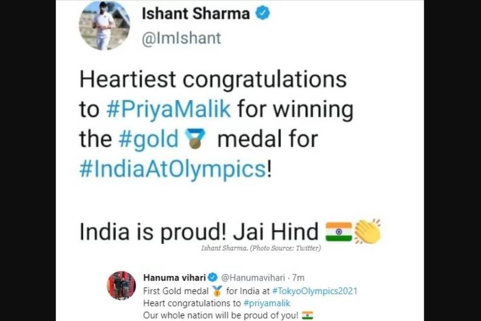  Hanuma Vihari and Ishant Sharma wrongly congratulate Priya Malik for winning Tokyo Olympics