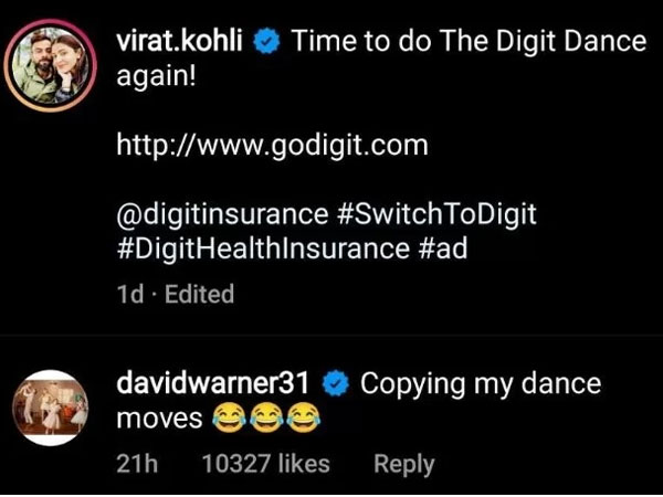 David Warner says Virat Kohli is Copying my dance moves