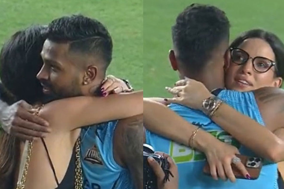 Hardik Pandya wife Natasa Stankovic emotionally embraces Hardik Pandya after victory in final Hardik Pandya wife Natasa Stankovic emotionally embraces Hardik Pandya after victory in final