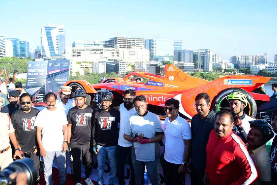 Here is the first look of Formula E car, was unveiled at Durgam Cheruvu cable Bridge in Hyderabad