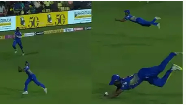 Murugan Ashwin takes a stunning catch during TNPL 2023.