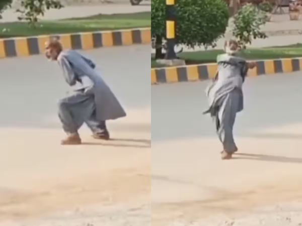 grandpa mimics smashing a huge six in a viral video