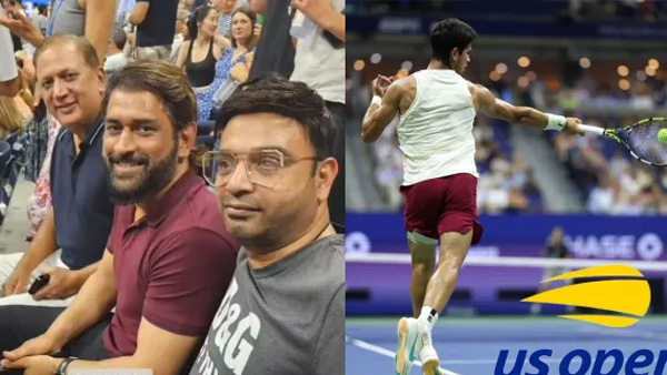 MS Dhoni enjoys Carlos Alcaraz vs Alexander Zverev Match.