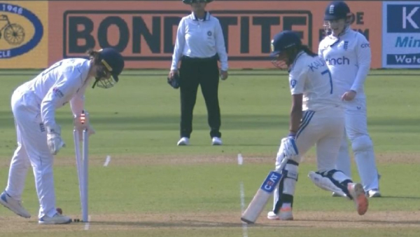 IND vs ENG womens Test: Harmanpreet Kaur in bizarre run-out after bat sticks in ground