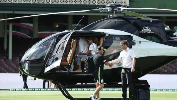 David Warners entry in a helicopter for the match in Big Bash League