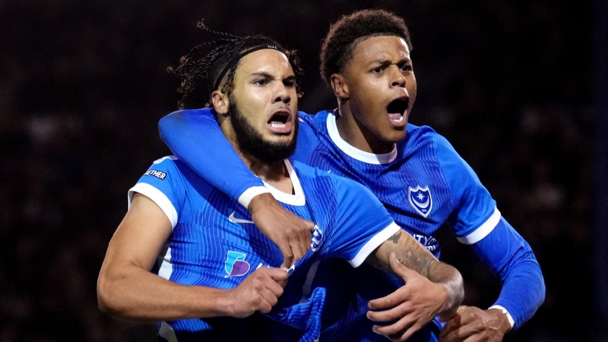 Myles Peart-Harris, left, scored for Portsmouth