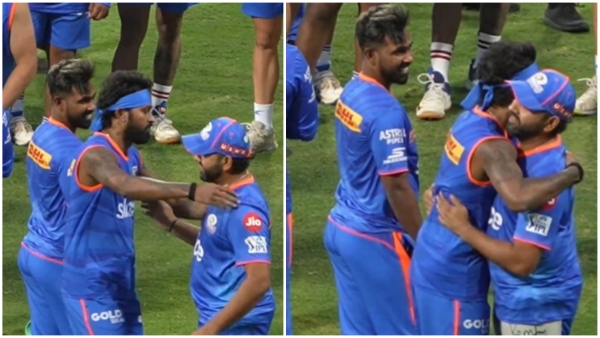 Hardik Pandya goes to Rohit Sharma and hugs him Viral memes comparing it with aggipetti machha