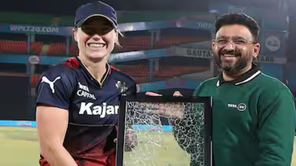 WPL 2024 RCB s Ellyse Perry presented with broken car glass from TATA WPL 2024 RCB s Ellyse Perry presented with broken car glass from TATA