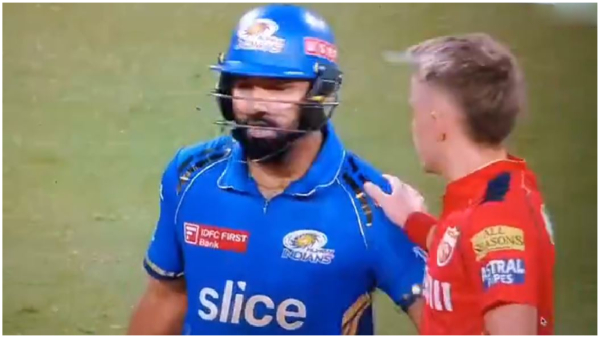 IPL 2024 PBKS vs MI Sam Curran s console Rohit Sharma during a blow in his bowling