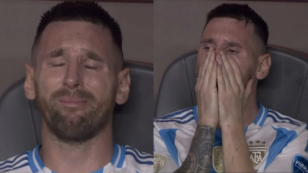 Copa America 2024 Lionel Messi in tears on the bench after being substituted in Argentina vs Colombia final