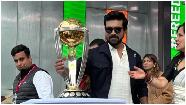 Ram Charan with the ICC World Cup 2023 trophy at Melbourne