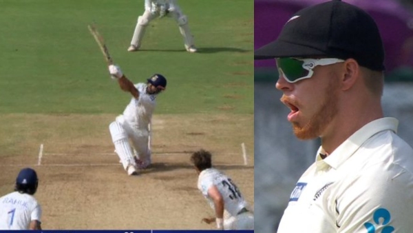 IND vs NZ Rishabh Pant s monstrous 107m six leaves Glenn Phillips in shock Video goes viral IND vs NZ Rishabh Pant s monstrous 107m six leaves Glenn Phillips in shock Video goes viral