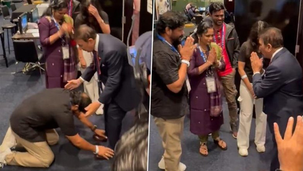 IND vs AUS Nitish Kumar Reddy s father Mutyala Reddy touched Sunil Gavaskar s feet