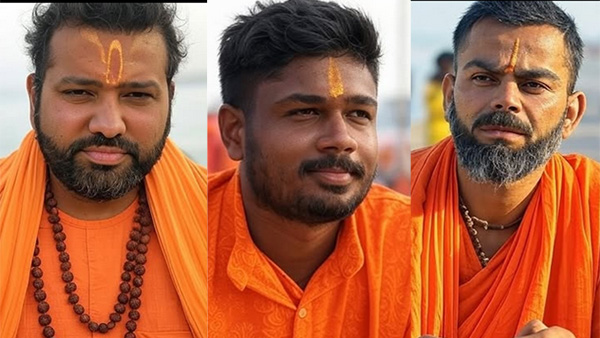 AI Avatars TeamIndia Cricketers As Sadhus MS Dhoni Kohli Rohith Sanju Surya kumar photos goes viral