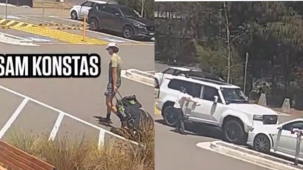 Fans risks life crashes car for a photo with Sam Konstas