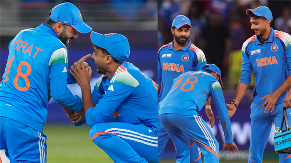Virat Kohli touched Axar Patel s feet Viral Video from IND vs NZ Match
