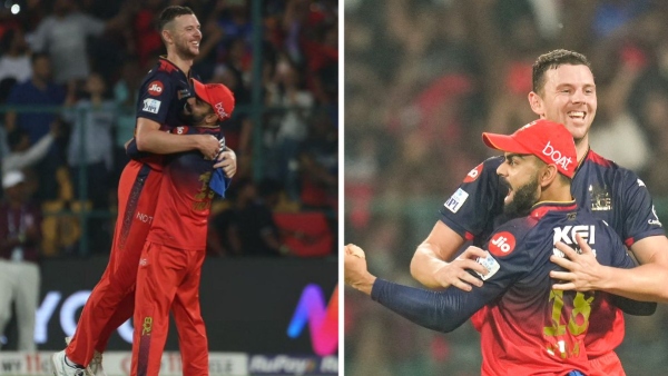 IPL 2025 Virat Kohli lifts Josh Hazlewood after RCB beat RR in Chinnaswamy Stadium