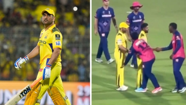 IPL 2025 Vaibhav Suryavanshi s touches MS Dhoni s feet during the post-match handshake