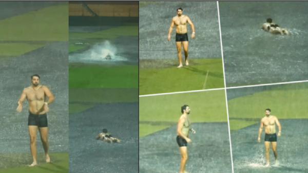 RCB vs KKR Tim David Swims in Stadium Rainwater Viral Video