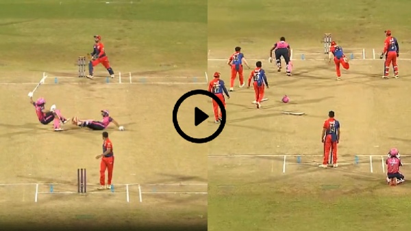 Two Batters Fall on Pitch Still Not Run Out Viral Video from MPL 2025