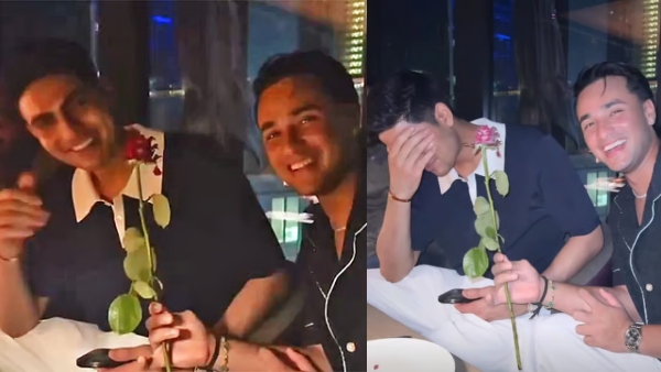 Viral Video Shubman Gill Blushes as Friend Surprises Him with a Red Rose