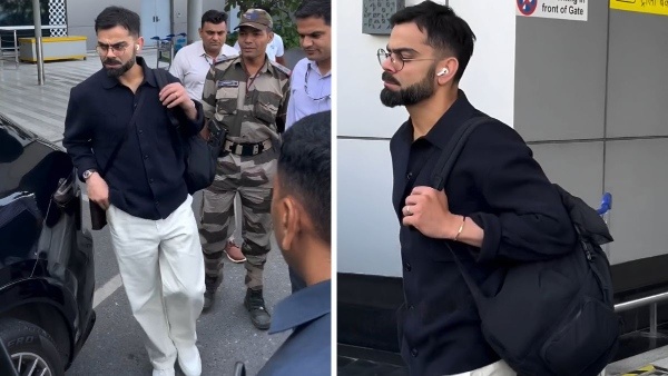 Virat Kohli Stuns in Black and White Outfit as He Arrives in Delhi Ahead of Australia Tour