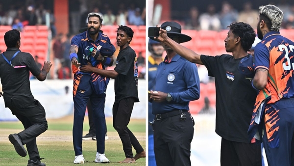 Hardik Pandya Shows Class Protects Fan Who Entered Ground During SMAT Match in Hyderabad