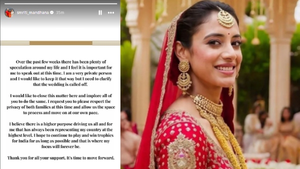 Smriti Mandhana Confirms Wedding with Palash Muchhal Cancelled Breaks Her Silence Smriti Mandhana Confirms Wedding with Palash Muchhal Cancelled Breaks Her Silence