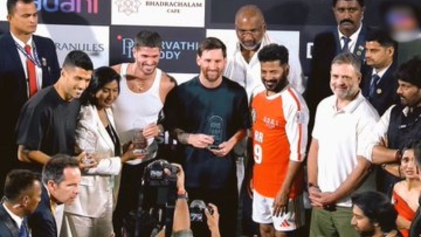 Revanth Reddy Scores Against Lionel Messi in 7v7 Match at Uppal Stadium