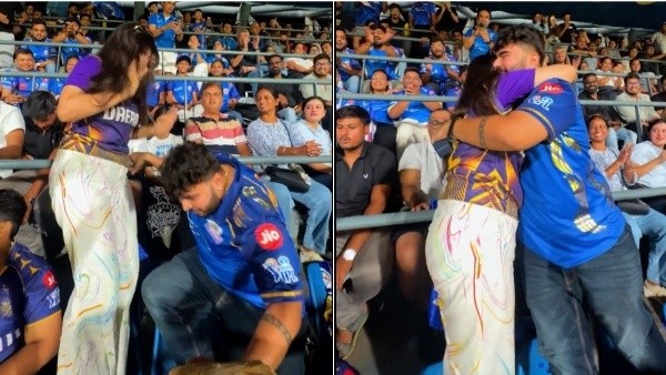 Mumbai Indians Fan Proposes his KKR s Counterpart in Stands during the Match Video goes viral