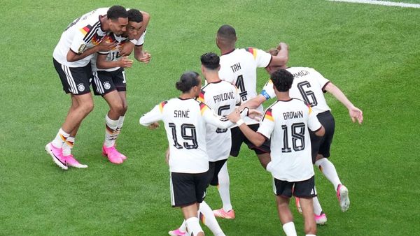 Germany team celebrating 7-1 victory against Cura ao match