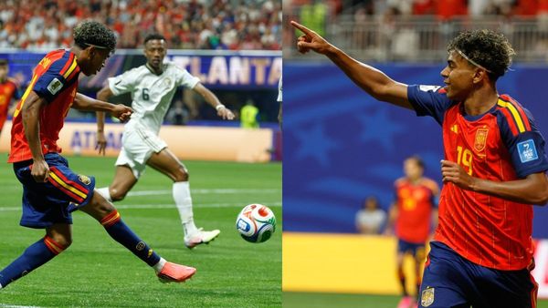 Lamine Yamal celebrating historic goal for Spain team Lamine Yamal celebrating historic goal for Spain team